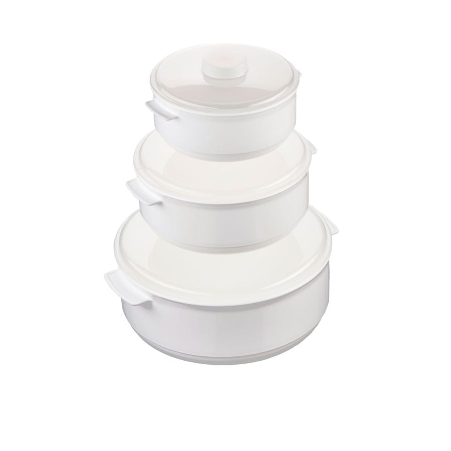 gestapelte Schüsseln, Lebensmittelbehälter, Plastikschalen, Bowl-Set, verschließbare Schalen