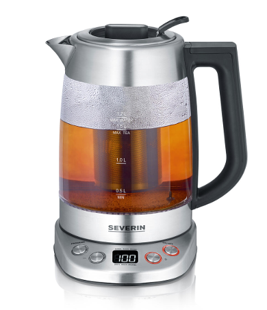 elektrische Kanne, Glasbehälter, 1,0 l, Edelstahl, schwarzer Griff