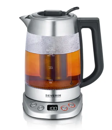 elektrische Kanne, Glasbehälter, 1,0 l, Edelstahl, schwarzer Griff