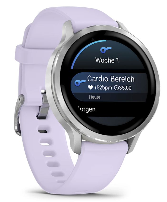 Smartwatch, Lila Armband, Runder Bildschirm, digitale Anzeige, Fitnessuhr