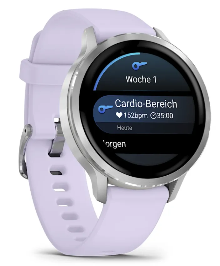 Smartwatch, Lila Armband, Runder Bildschirm, digitale Anzeige, Fitnessuhr
