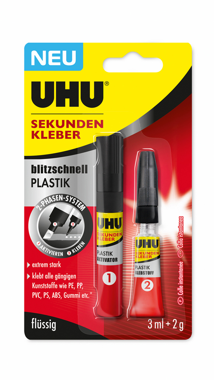 Uhu-46140 Sekundenkleber Plastik 2g+3ml