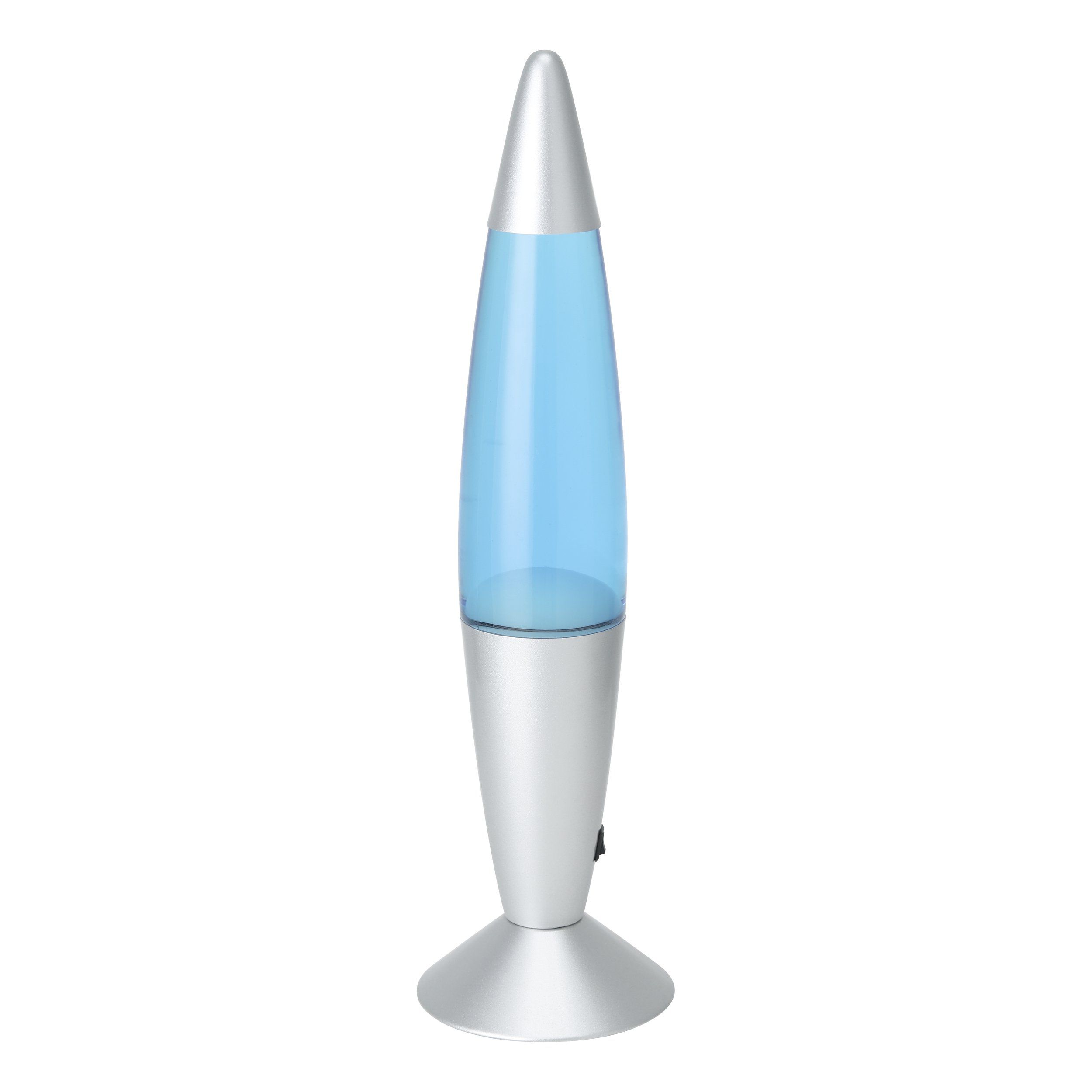 Lavalampe, blaues Fluid, silberner Sockel, hohe Lampe, Dekorationsleuchte