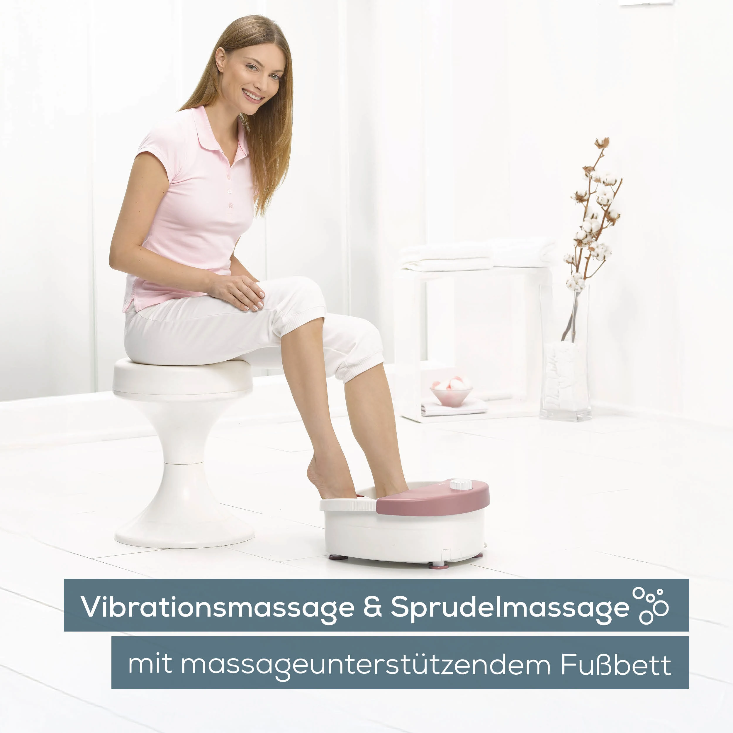Fußmassage, Fußmassagegerät, Vibrationsmassage, Pediküre, rosa Gerät