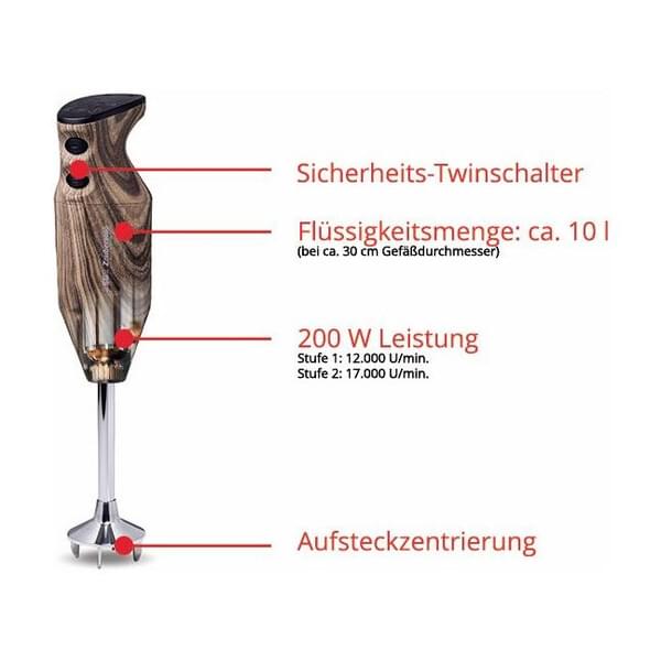 Handmixer, Pürierstab, Holzoptik, 200 W, An-/Aus-Schalter
