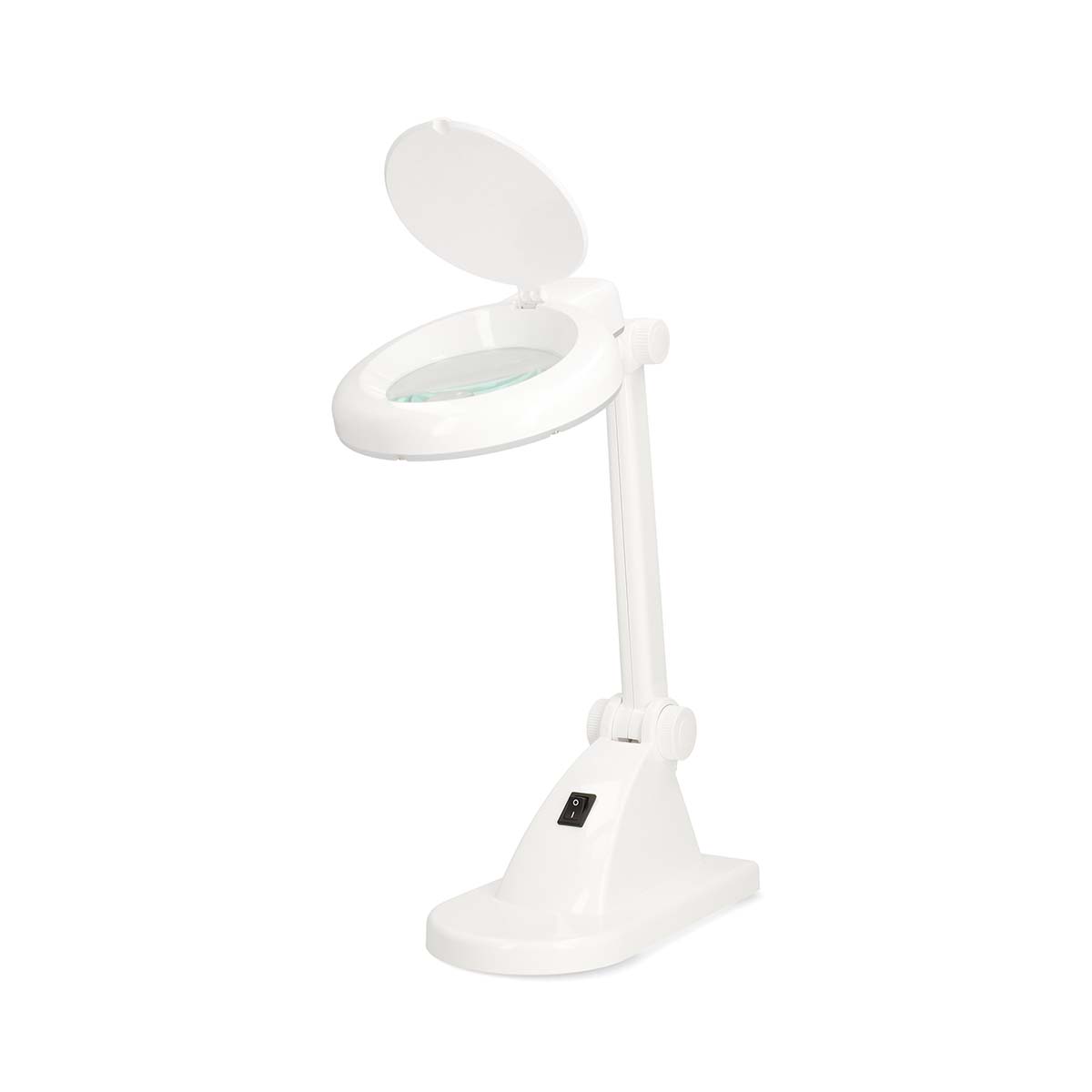 Schreibtischlampe, Vergrößerungsglas, verstellbar, weiß, An-/Aus-Schalter