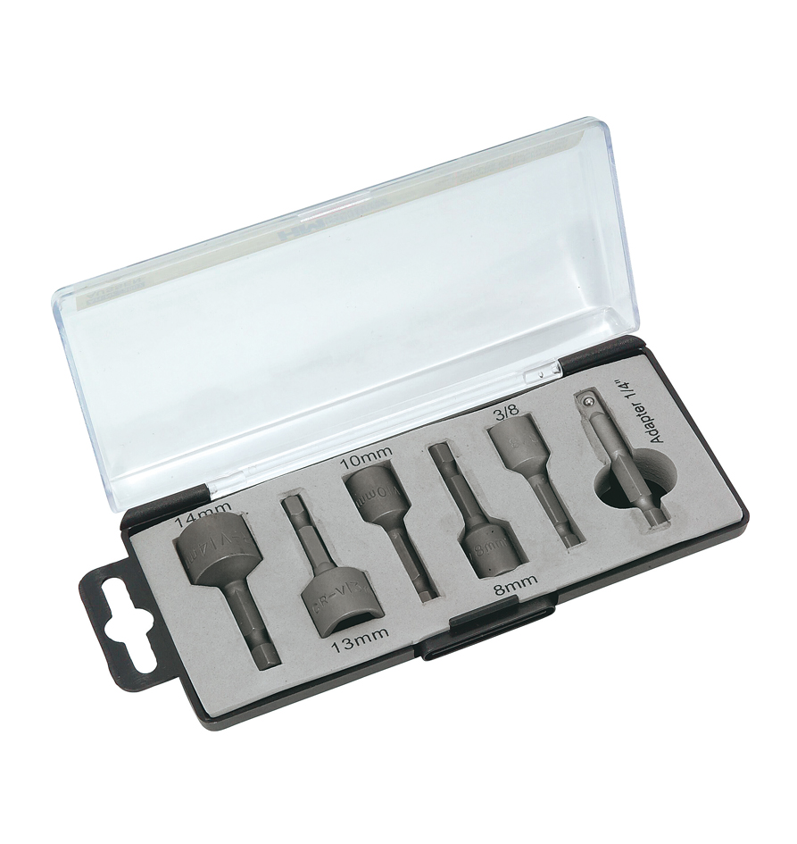 3007 Aussensechskant-Bitset 6 tlg "8-14mm u. 3/8"" Bit, Adap. 1/4"""
