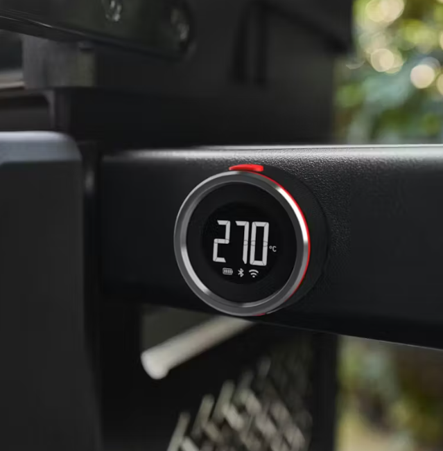 digitales Thermometer, Temperaturanzeige, Grillthermometer, runder Bildschirm, schwarze Platte