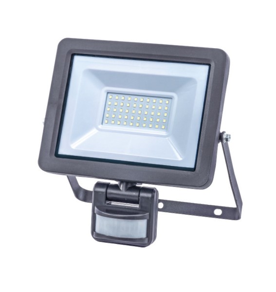 L210-W30 LED Strahler slim 30W m.Sensor mit Buegel, IP65, CE, 2850 lm Kabel-Anschlussbox m. Kabelfix