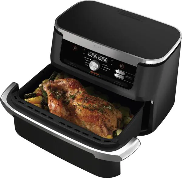 Heißluftfritteuse, Digitalanzeige, Hähnchen, Schale/Grillkorb, Schwarz-Silber