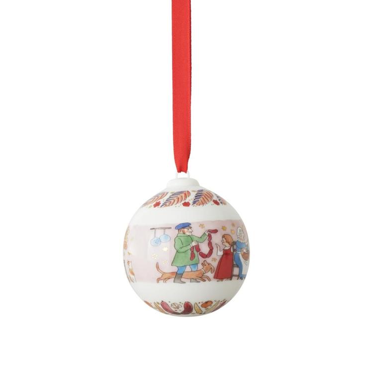 ornament, ball, hand-painted, folklore, red ribbon