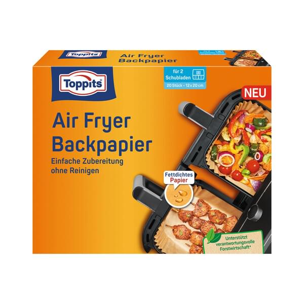 Luftfritteuse, Backpapier, Verpackung, Lebensmittel, Kochgeschirr