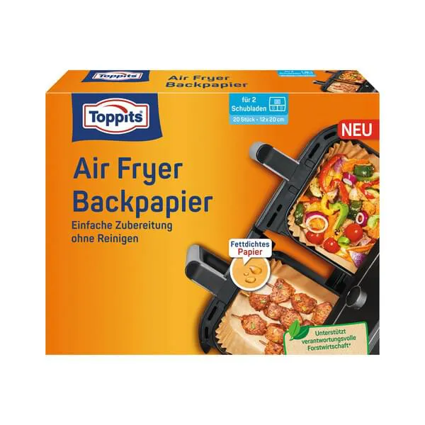 Luftfritteuse, Backpapier, Verpackung, Lebensmittel, Kochgeschirr