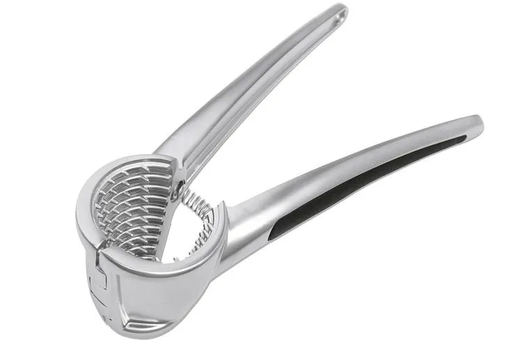 Knoblauchpresse, Edelstahl, Silber, Klappgriffe