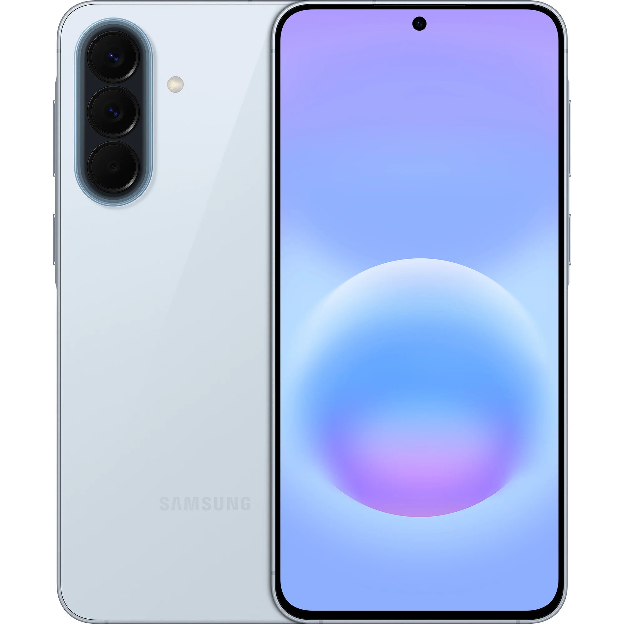 Smartphone, Kamera-Quartett, Glasrückseite, Blau, randloses Display