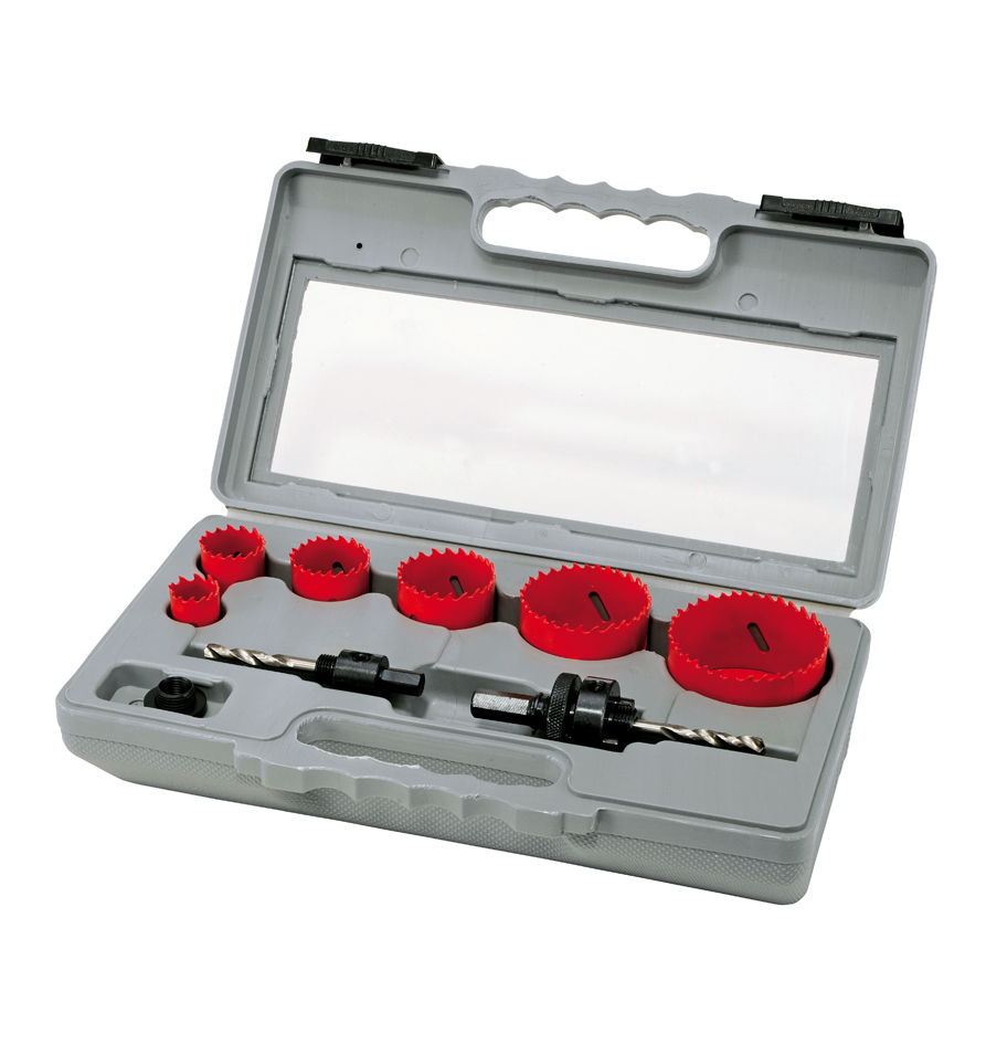 8e06 Bi-Metall Lochsaegen-Set 9 tlg 22-68x45 mm, Adapter, HSS M3 Bohrer HSS 9341