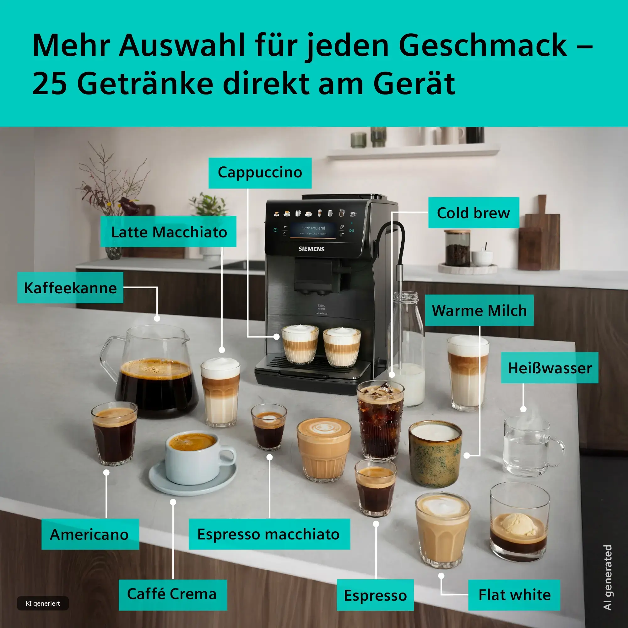 Espressomaschine, Kaffeemaschine, Küchenmaschine, Milchschaumkännchen, Kaffeegetränke