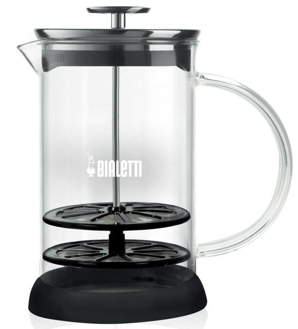 French Press, Kaffeebereiter, Glaskanne, Schwarzer Griff, Stempelfilter
