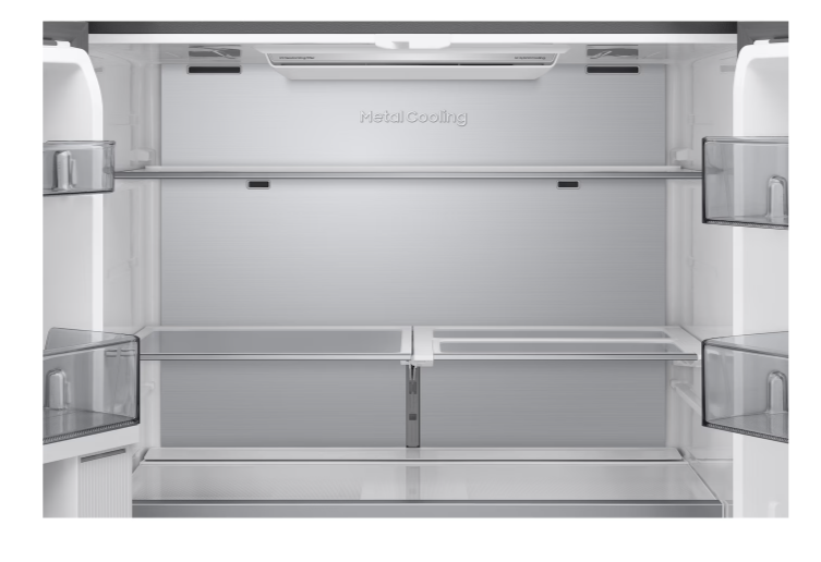 Kühlschrank, leer, Metallkühlung, Regale, Innenraum