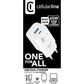USB-Ladegerät, Dual-Ladegerät, 65W, USB-C Schnellladung, Wandadapter