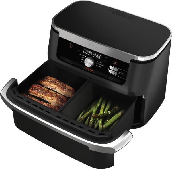Heißluftfritteuse, Zwei-Schublade, Antihaft, digitales Display, Metallrand