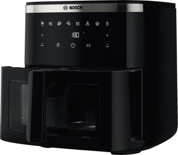 Heißluftfritteuse, digitale Anzeige, schwarz, Fronttür, Bedienfeld