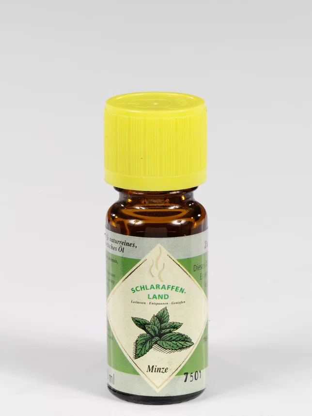 ätherisches-öle, minze, spearmint, ätherisches-öle-flasche, gelber-kappe