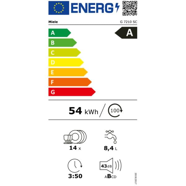 Geschirrspüler, Miele, Energielabel, 54 kWh, 14×