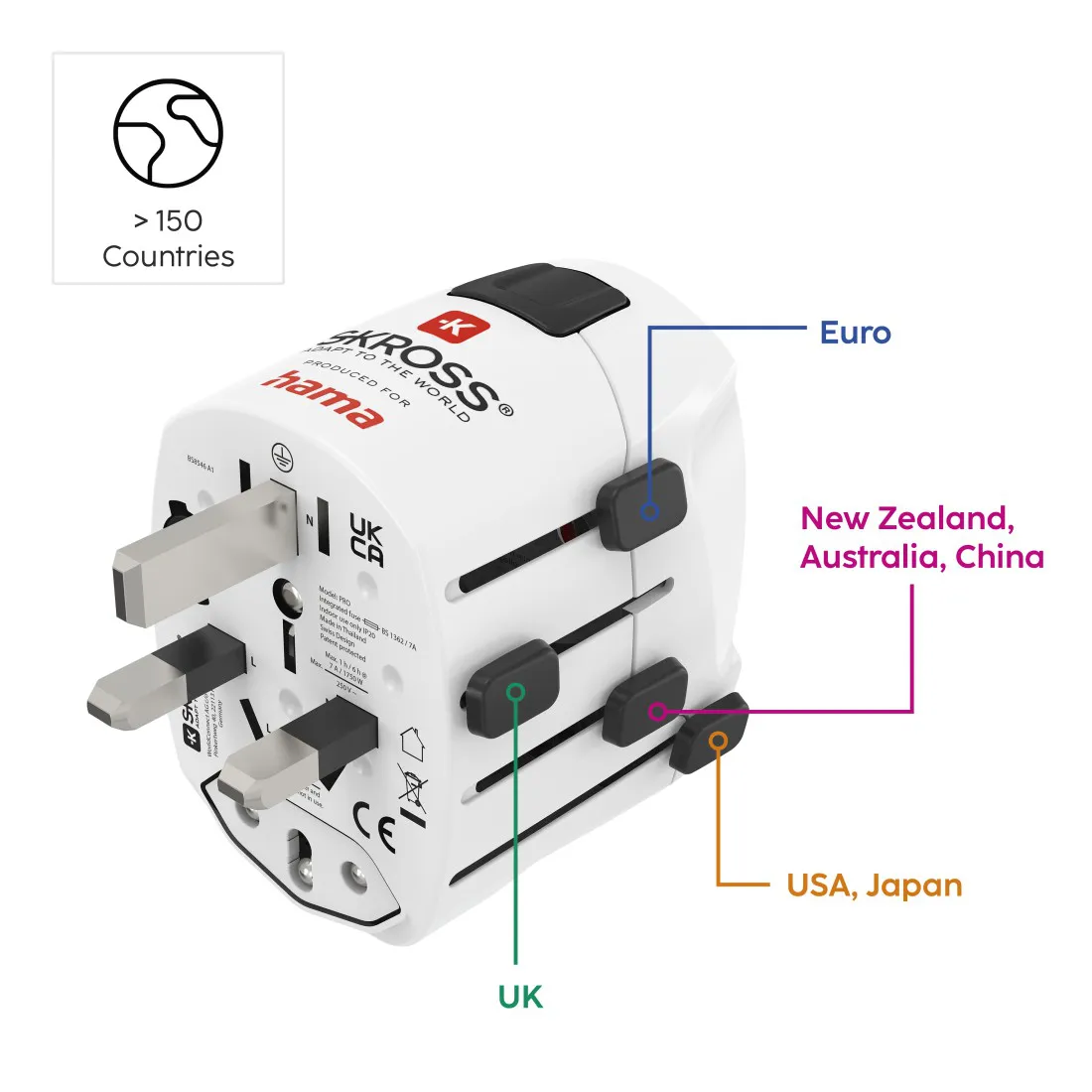 Reiseadapter, Universeller Adapter, Steckeradapter, Mehrfachstecker, EU-Stecker