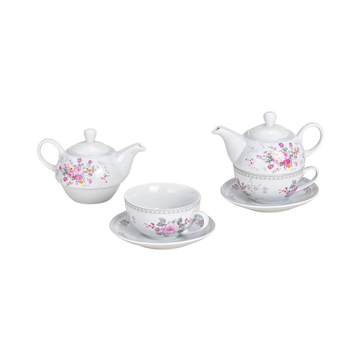Teekannen Set Rosendekor 400ml/200ml 3tlg.