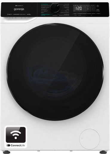 Vorderseite, Waschmaschine, Trommel, Digitalanzeige, weißes Gerät