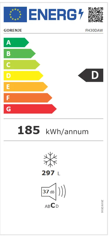 Kühlschrank, elektrisch, 185 kWh/Jahr, 297 L, Schneeflocke