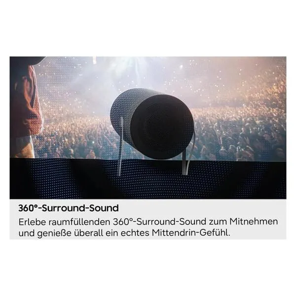 360° Surround Sound, Lautsprecher, tragbar, schwarz, Zylinder