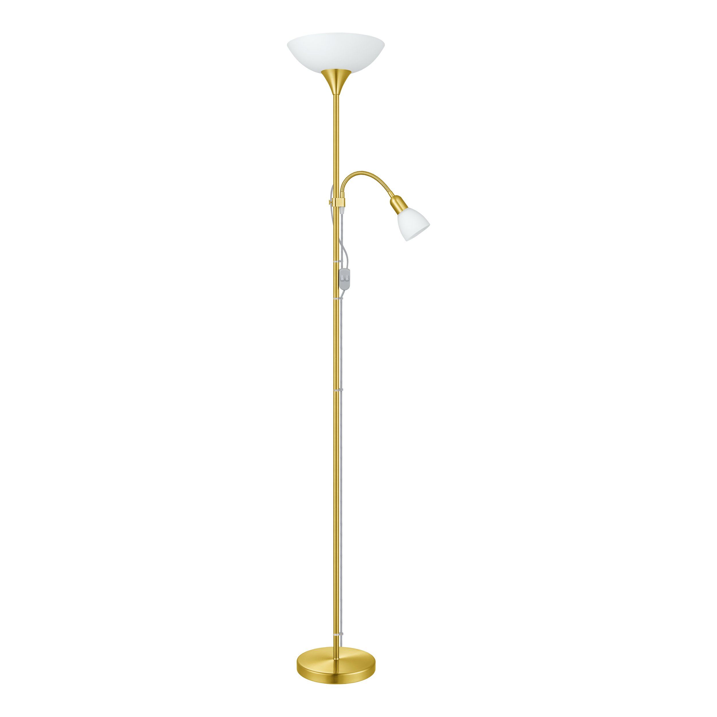 stojanlampe, Goldfinish, verstellbare Lampe, zweifarbig, weiße Schirmchen