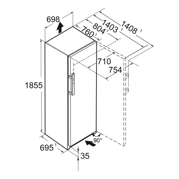 kühlschrank, gerät, senkrecht, schrank, abmessungen
