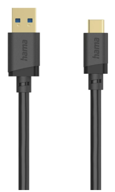 USB-A zu USB-C Kabel, USB-C Anschluss, USB-Kabel, flaches Kabel, schwarz