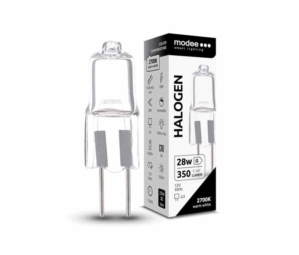 Halogenlampe, G4 Bi-Pin, 12V, 28W, 2700K warmweiß