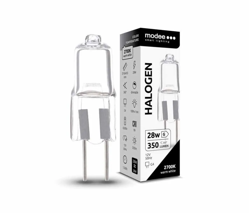 Halogenlampe, G4 Bi-Pin, 12V, 28W, 2700K warmweiß