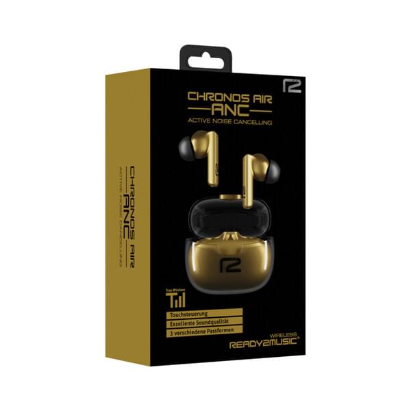ready2music Chronos Air ANC gold True-Wireless In-Ear Kopfhörer mit Active Noise Cancelling, Bluetooth und Freisprechfunktion