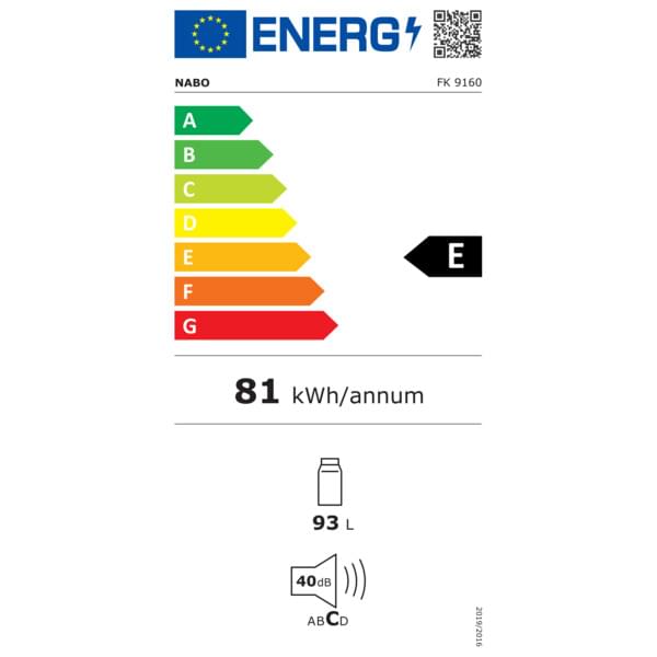 energielabel e, 81 kWh, 93 L, 40 dB, kompakte.gefrier