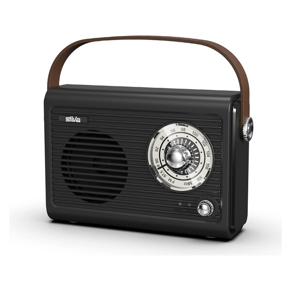 Radioreceiver, tragbar, schwarz, retro, Drehknopf