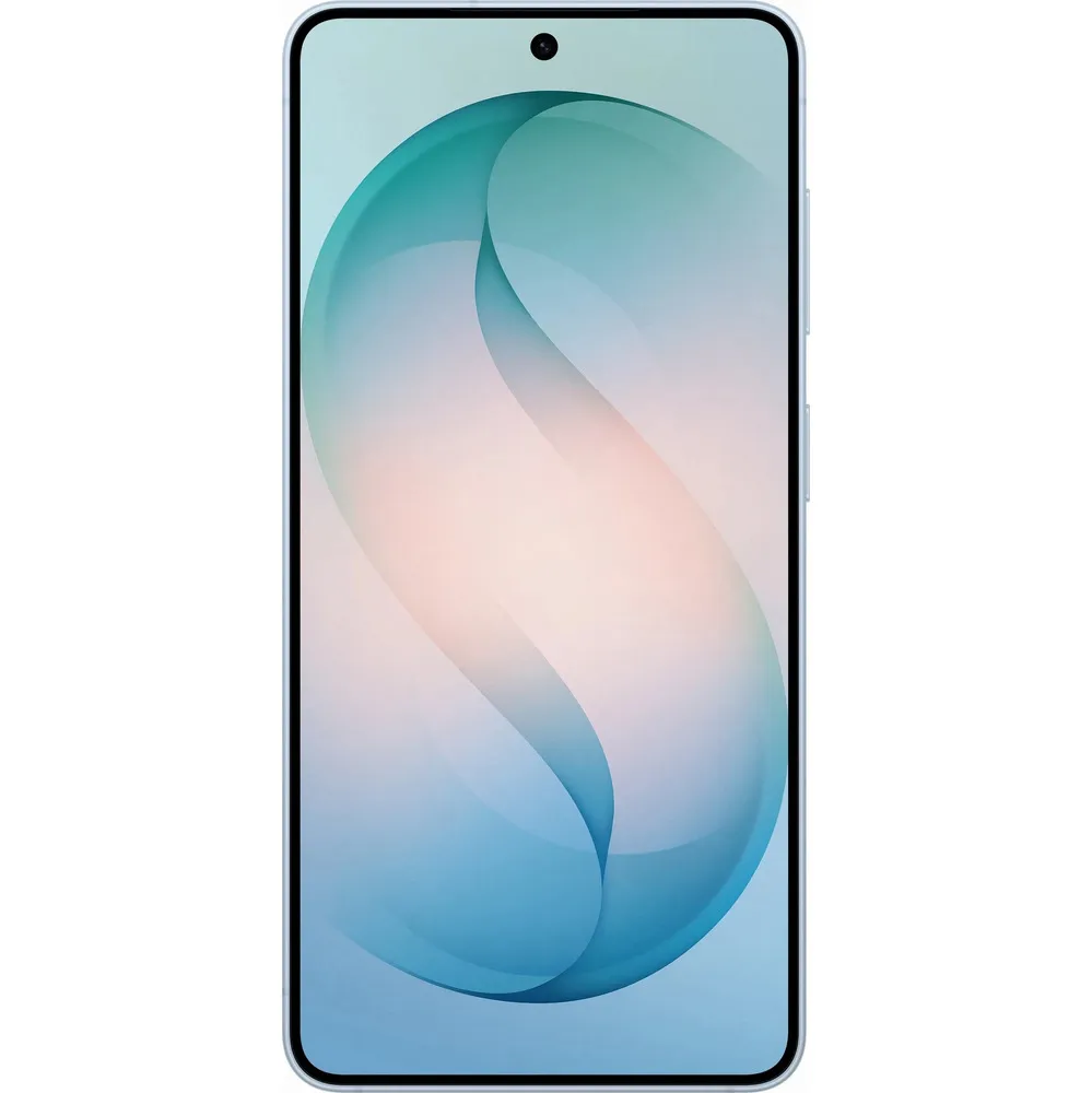 Smartphone, schwarzer Rahmen, Frontkamera, randlos, Teal-Blau-Verlauf