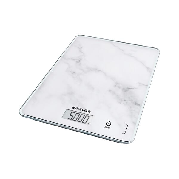 Küchenwaage, digitale Waage, Marmor-Muster, Glasoberfläche, Tare-Taste