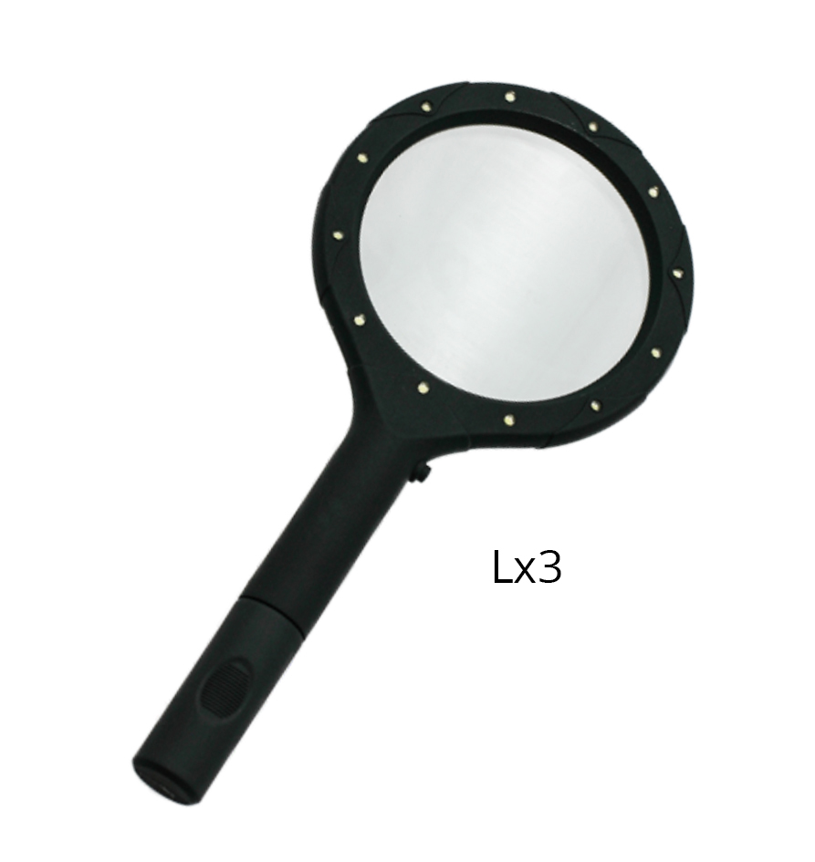 LL3 Vergroesserungsglas m. LED 3-fach, inkl 2Stk AA Batterien
