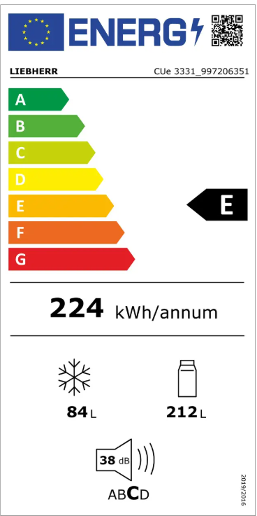 Kühlschrank, Küchengerät, Energieetikett E, 244 kWh, 84 L