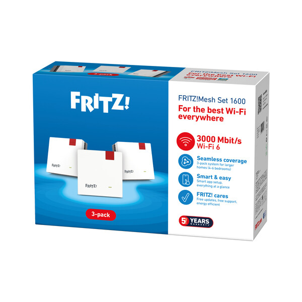 Mesh-System, WLAN-Router, 3er-Pack, weiße Platten, FRITZ!