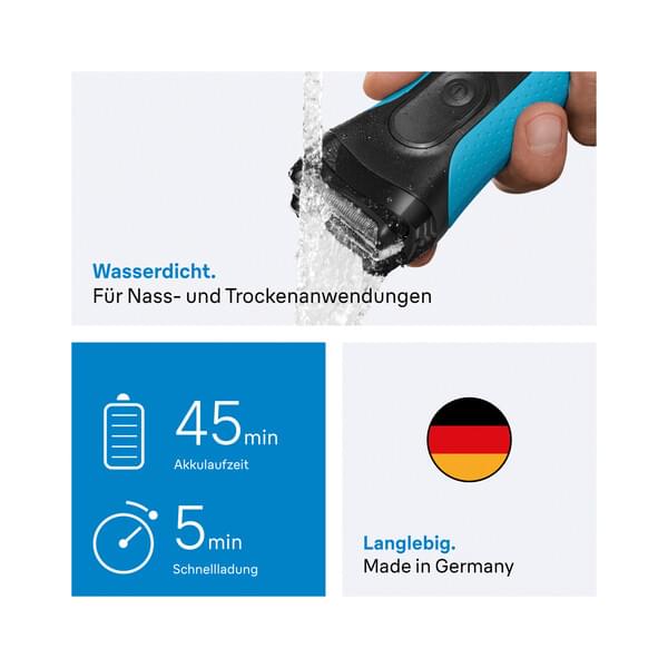 wasserdicht, Rasierapparat, Klinge, waschbar, Hergestellt in Deutschland