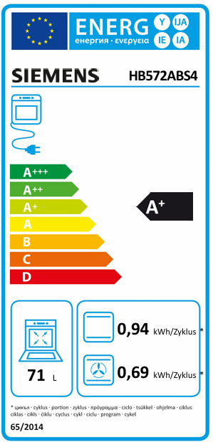 Siemens, HB572ABS4, Etikett Energie, A+++, Geschirrspüler