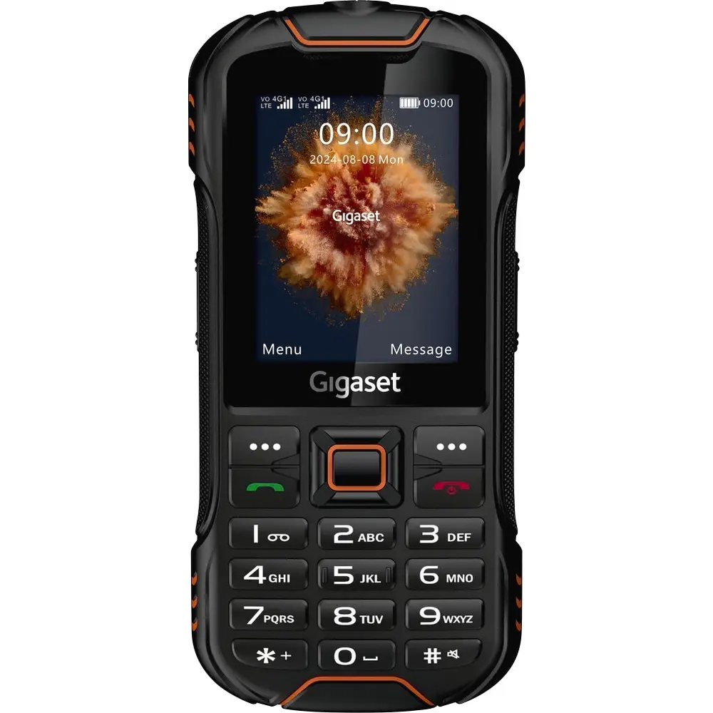 Funktion-Telefon, Tastatur, schwarz, orange Akzente, kleiner Bildschirm