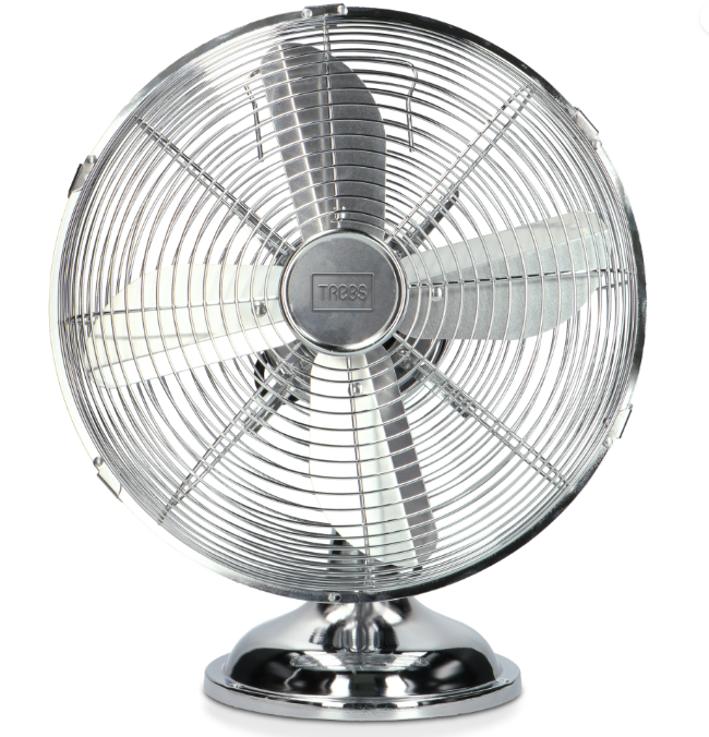 ventilator-tisch, elektrischer-ventilator, metall, rotierende-blätter, chrom